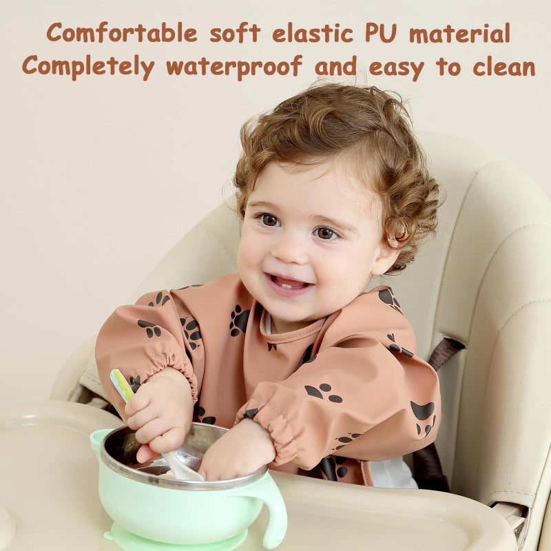 PewinGo Baby Bib with Long Sleeves Bib & BLW, Machine Washable & Soft and Skin-Friendly Material, Coverall Bibs for Baby Feeding, Waterproof and Easy to Clean, for Baby Infant Toddlers (Orange) - Image 3
