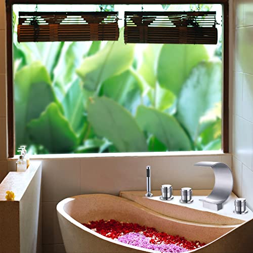 AZOS Waterfall Bathtub Faucet Set with Hand Shower Widespread Roman Tub Faucet Set 5 Hole Tub Filler Faucet Deck Mounted Roman Bathtub Faucet with Sprayer, Chrome - Image 4