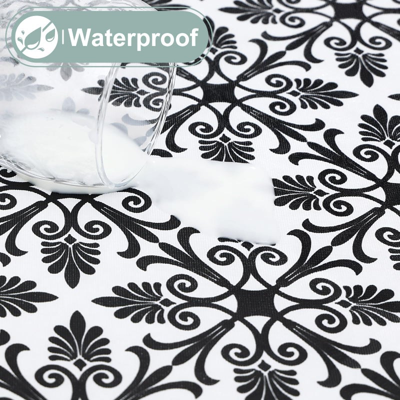 misaya Rectangle Vinyl Table Cloth, Elastic Fitted Flannel Backed Tablecloth, 100% Waterproof Plastic Table Cover Fits 6 Foot Folding Tables for Easter, Picnic, Camping, Outdoor (Black, 30" x 72") - Image 3