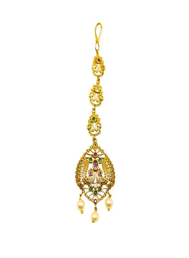 ZEELLO Gold Plated Pearl Maang Tikka Matha Patti Jewellery for Women Girls - Image 1