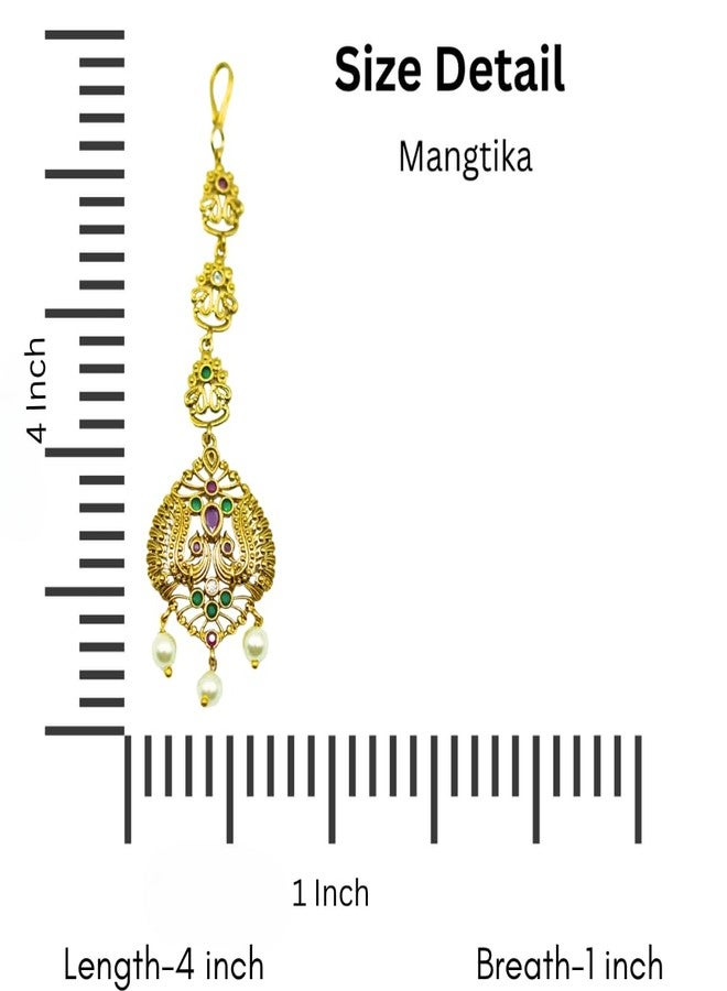 ZEELLO Gold Plated Pearl Maang Tikka Matha Patti Jewellery for Women Girls - Image 4