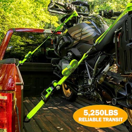 STARLEAPARTS Motorcycle Tie Down Strap (4PK 1.5INX8FT) - 5,250lb Break Strength, Premium Ratchet Tie Down Straps Set, Soft Loop Ratchet Straps for Moving Appliances, Lawn Equipment, Cargo Straps for Trucks - Image 5