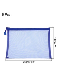 MECCANIXITY MECCANIXITY Mesh Zipper Bags, A5 Nylon Zip Pouch Pencil Case Storage Pockets for Travel Office Accessories, Blue Pack of 6  - Image 2
