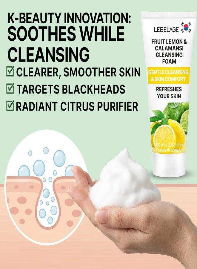 LEBELAGE Korean Lemon Facial Cleanser 3.38 oz | Cleansing Foam Face Wash | Low pH Gentle Hydrating Daily Facial Cleanser Sensitive Skin | Deep Cleansing Foaming Cleanser, Pore Care-All Skin Types - Image 3