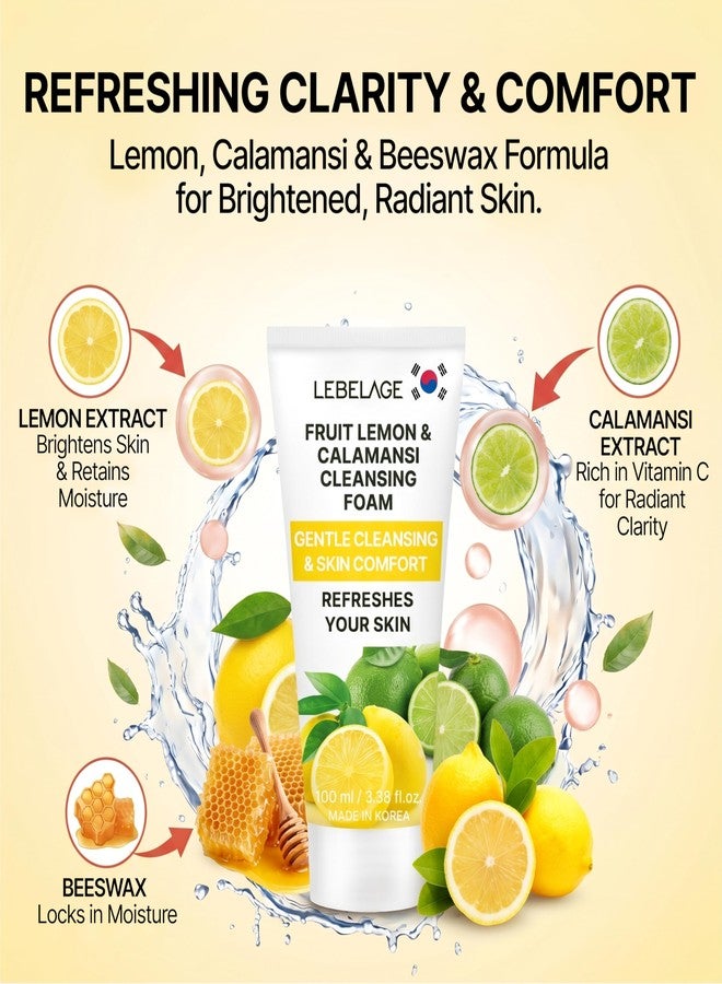 LEBELAGE Korean Lemon Facial Cleanser 3.38 oz | Cleansing Foam Face Wash | Low pH Gentle Hydrating Daily Facial Cleanser Sensitive Skin | Deep Cleansing Foaming Cleanser, Pore Care-All Skin Types - Image 2
