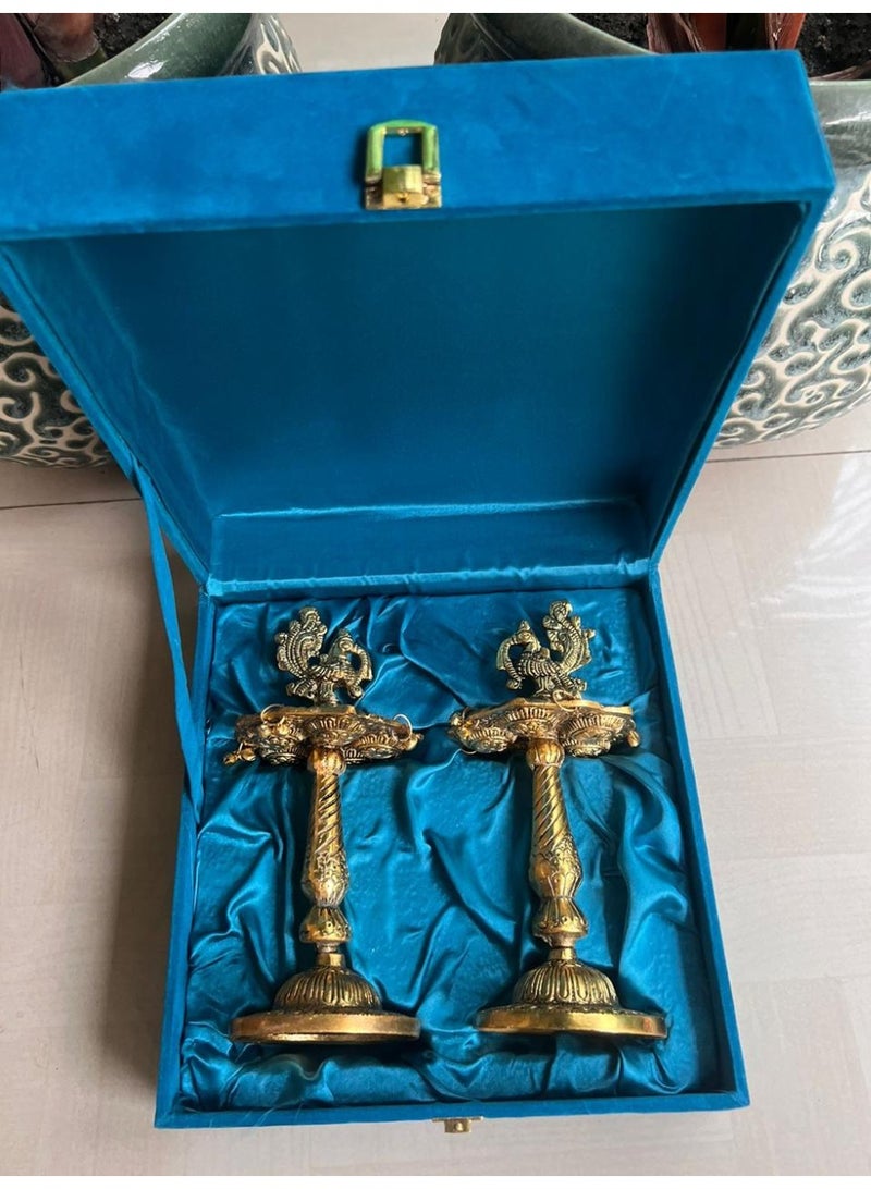 Traditional Brass Peacock Design Oil Lamp Set (Pair) – Antique Finish Pooja Deepam/Diwali decor/Ganpati decor - Image 2
