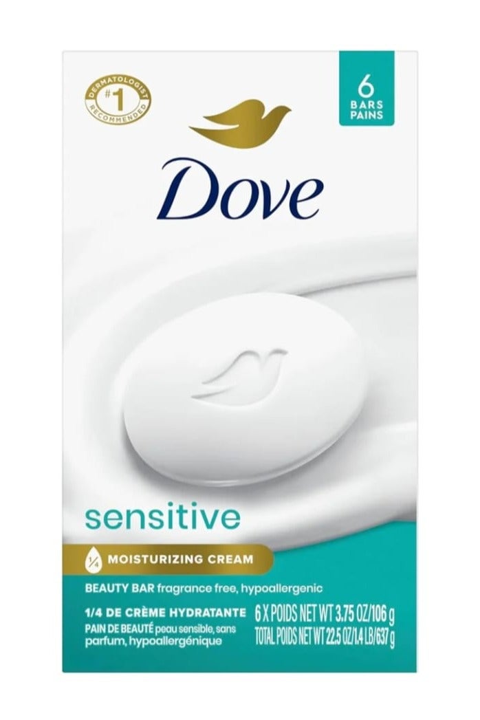 دوف صابون دوف ينظف ويغذي البشرة الحساسة بلطف ويزيل البكتيريا بفعالية ويغذي بشرتك، 3.7 اونصة، 6 ألواح - Image 1