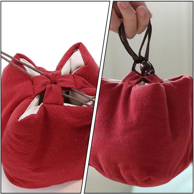 Portable Red Teaware Storage Bag with Drawstring, Lightweight Teapot and Cup Carrier Pouch for Travel and Outdoor Tea Set Organization - Image 4
