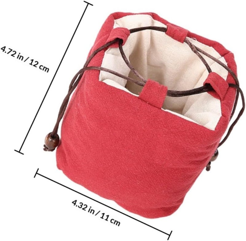 Portable Red Teaware Storage Bag with Drawstring, Lightweight Teapot and Cup Carrier Pouch for Travel and Outdoor Tea Set Organization - Image 2