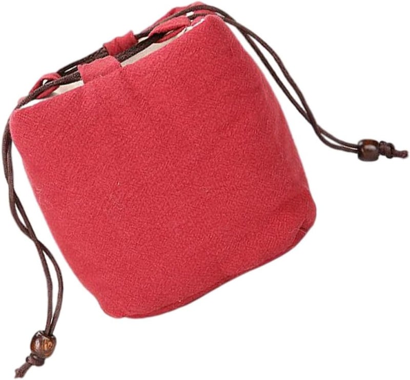 Portable Red Teaware Storage Bag with Drawstring, Lightweight Teapot and Cup Carrier Pouch for Travel and Outdoor Tea Set Organization - Image 1