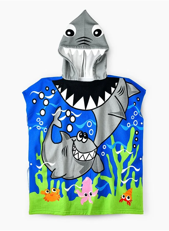 babyqlo Shark Attack Hooded Kids Towel with Playful Underwater Theme