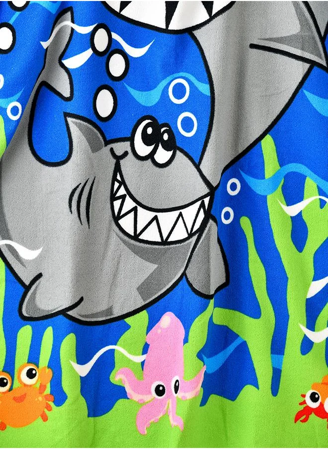 babyqlo Shark Attack Hooded Kids Towel with Playful Underwater Theme