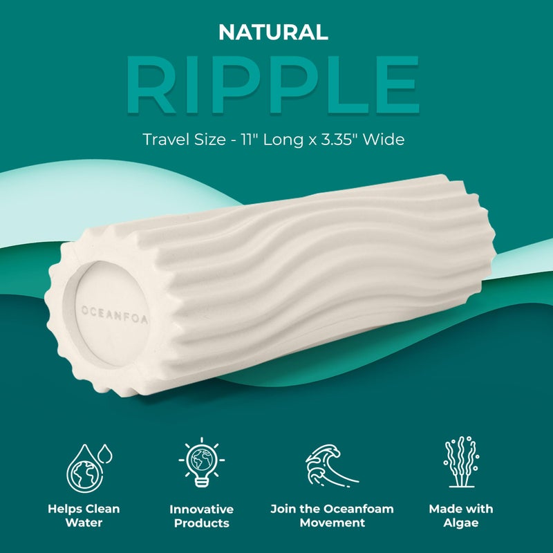 Oceanfoam Ripple Travel Foam Roller (11" x 3.35") Firm Mini Foam Roller for Physical Therapy, Deep Tissue Massage, Back Pain - High Density, Ergonomic Wave Textured - Yoga, Pilates, Exercise (Natural) - Image 3