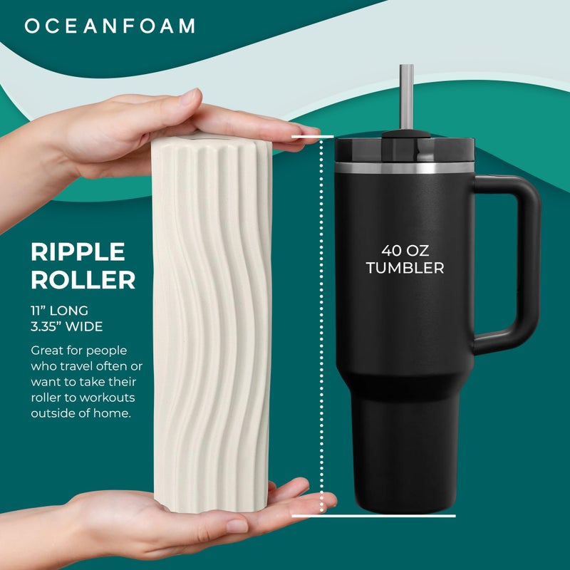 Oceanfoam Ripple Travel Foam Roller (11" x 3.35") Firm Mini Foam Roller for Physical Therapy, Deep Tissue Massage, Back Pain - High Density, Ergonomic Wave Textured - Yoga, Pilates, Exercise (Natural) - Image 2