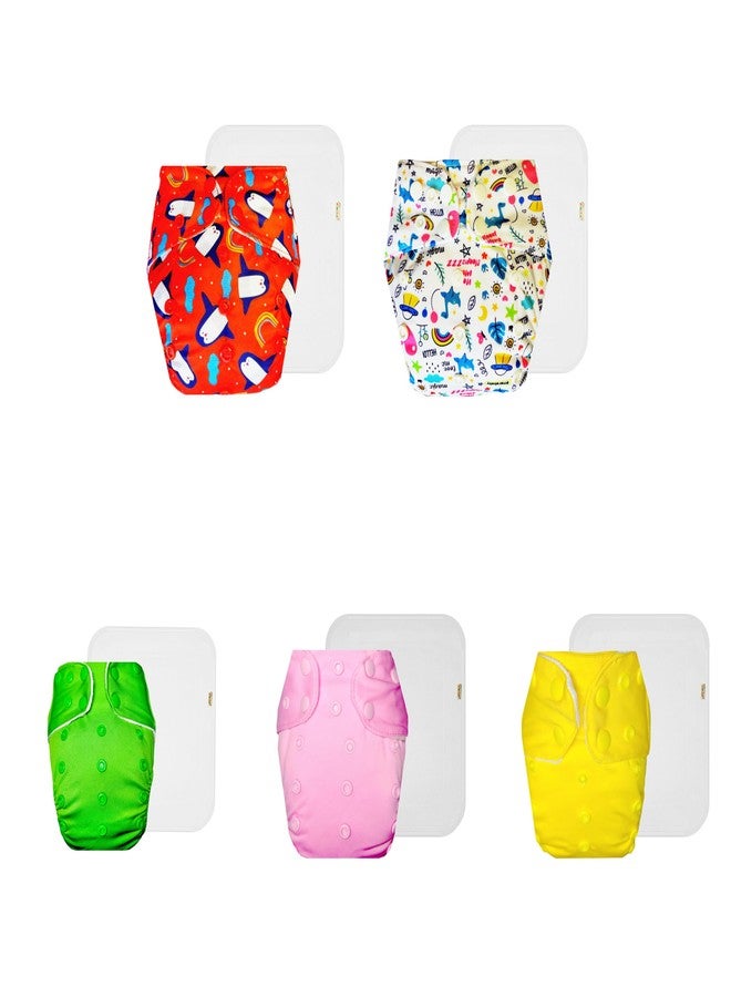 Dumbledo Premium Cloth Diaper with Cotton Insert (Pack of 5) | Soft & Gentle | Breathable | Adjustable Snaps | Ideal for Toddlers | 3 Months - 3 Years | Unisex Baby - Image 1