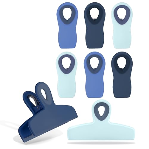 COOK WITH COLOR COOK WITH COLOR Bag Clips  Heavy Duty Chip Clip and Refrigerator Magnet Clips for Food Storage with Air Tight Seal Grip Blue Ombre Pack of 8