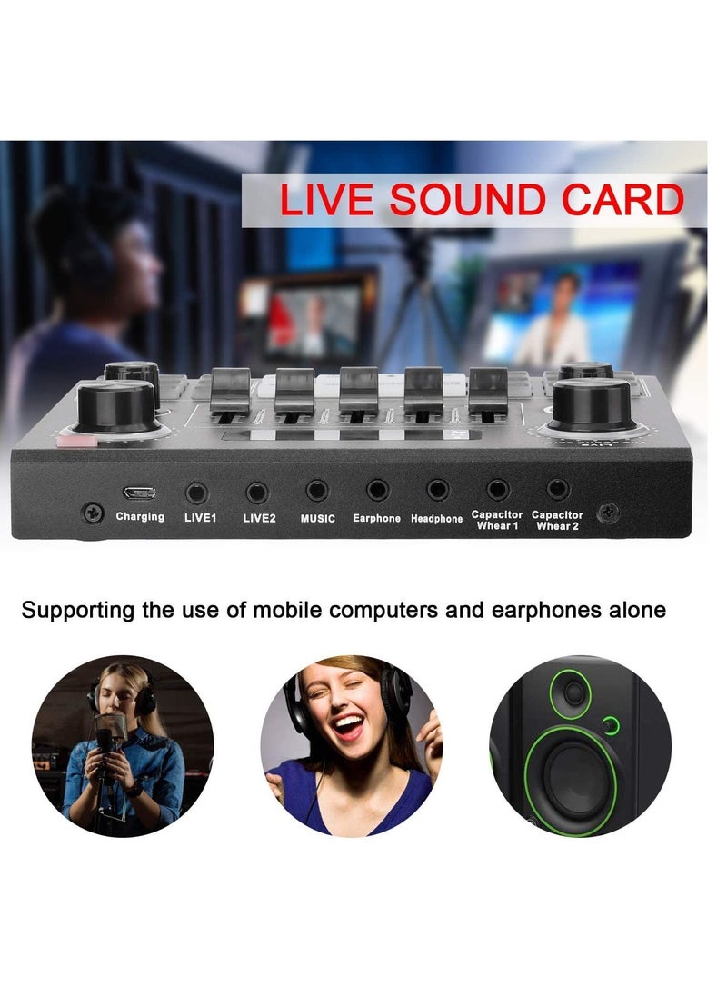 Mike Music Multifunctional Live V9 Sound Card and BM800 Suspension Microphone Kit Broadcasting Condenser Microphone Set Intelligent Webcast Live Sound Card for Computers and Mobilephone (v9, Black)  - Image 4