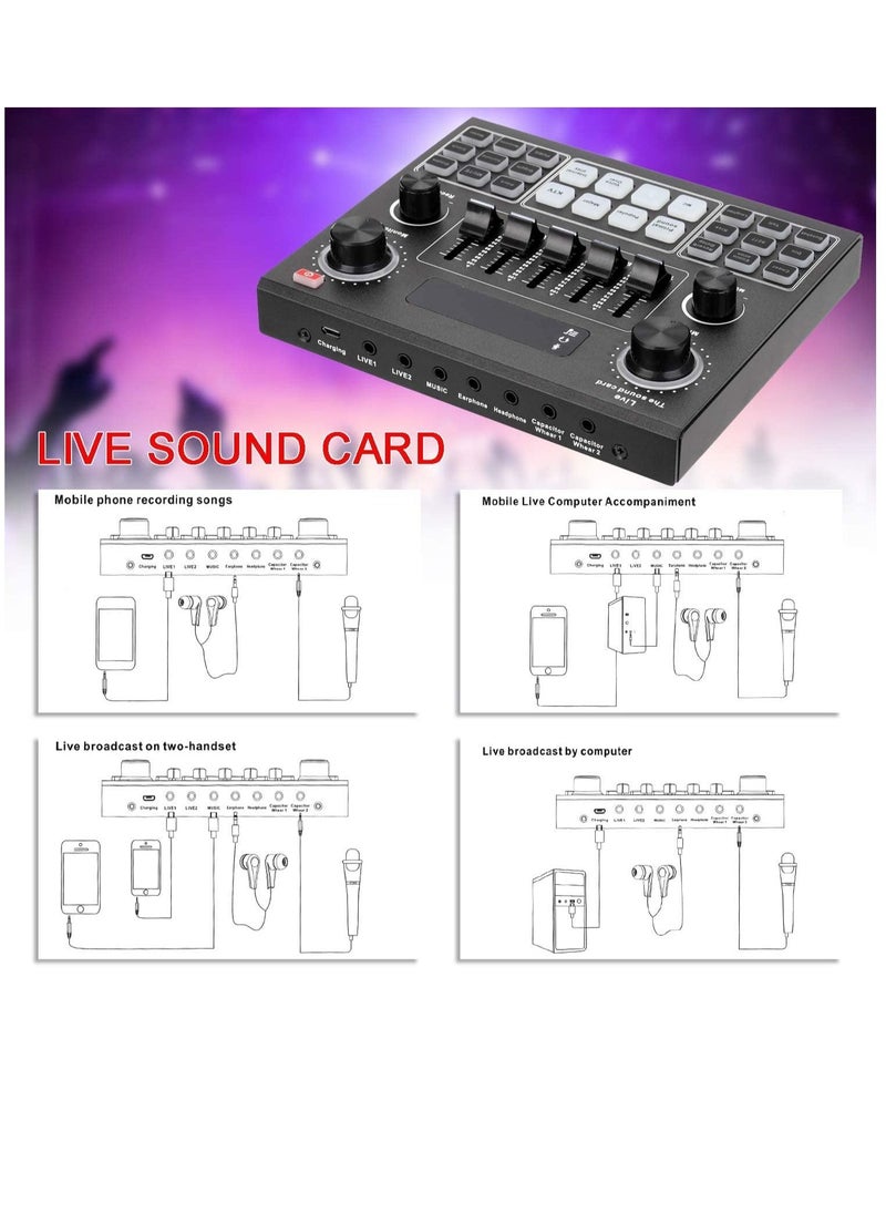 Mike Music Multifunctional Live V9 Sound Card and BM800 Suspension Microphone Kit Broadcasting Condenser Microphone Set Intelligent Webcast Live Sound Card for Computers and Mobilephone (v9, Black)  - Image 5