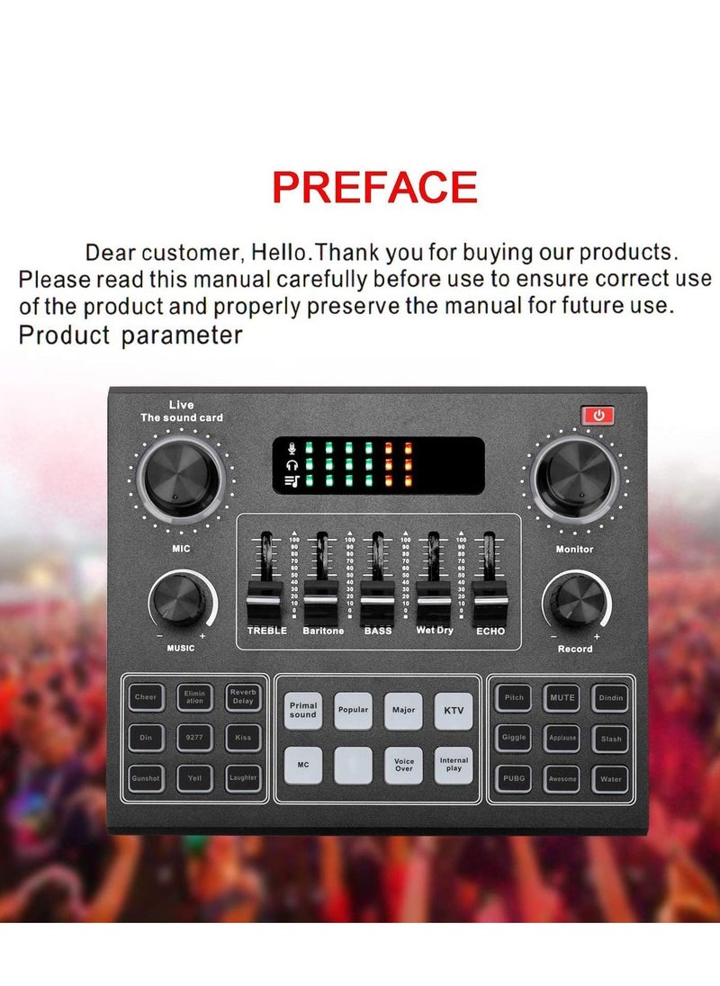 null - Mike Music Multifunctional Live V9 Sound Card and BM800 Suspension Microphone Kit Broadcasting Condenser Microphone Set Intelligent Webcast Live Sound Card for Computers and Mobilephone (v9, Black) - Image 1
