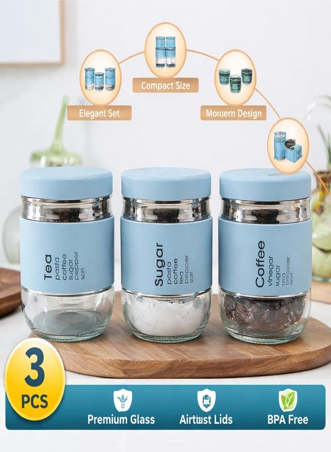 EZALLA Classique Tea Coffee Sugar Containers Set of 3, Airtight 350ml, Stackable Kitchen Jars with Silicone Sleeve, Multi Color - Image 5