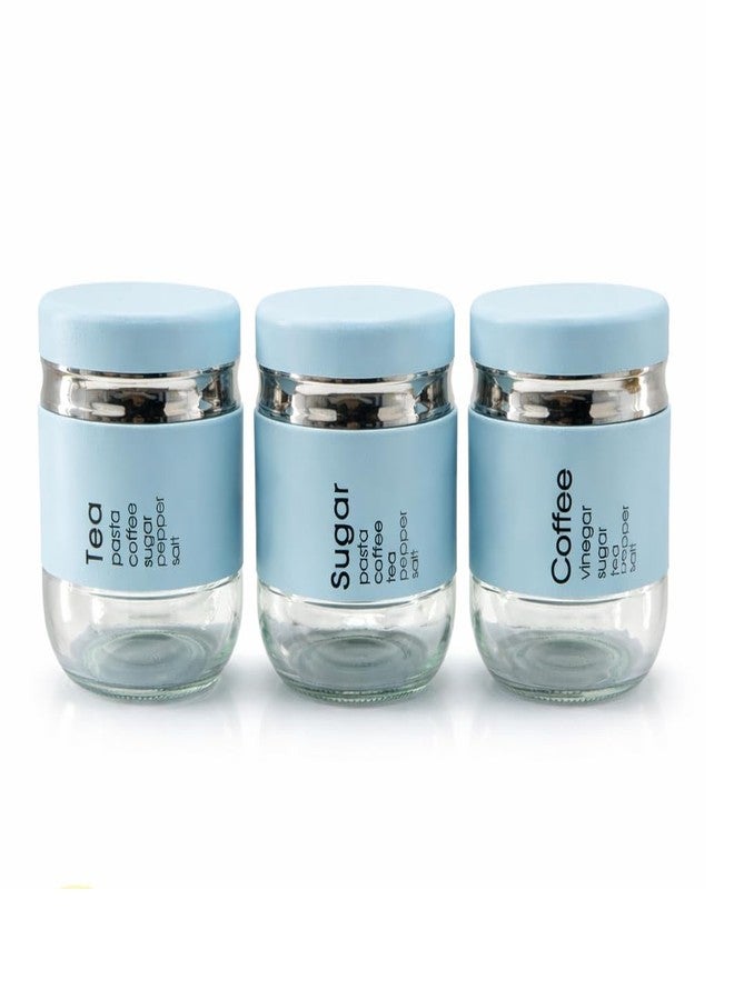 EZALLA Classique Tea Coffee Sugar Containers Set of 3, Airtight 350ml, Stackable Kitchen Jars with Silicone Sleeve, Multi Color - Image 1