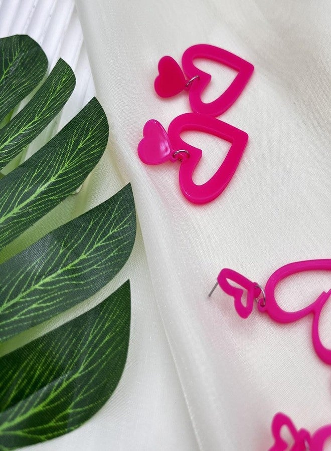 PINCHUAN 80s Neon Earrings for Women Acrylic Neon Earrings Set Neon Heart Star Earrings Neon Accessories for 80's 90's Outfit Glow Party Halloween 80s Accessories Jewelry-hot pink heart - Image 3