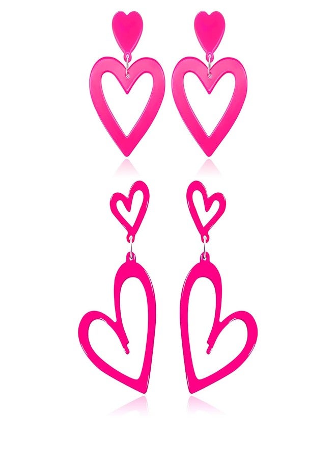PINCHUAN 80s Neon Earrings for Women Acrylic Neon Earrings Set Neon Heart Star Earrings Neon Accessories for 80's 90's Outfit Glow Party Halloween 80s Accessories Jewelry-hot pink heart - Image 1