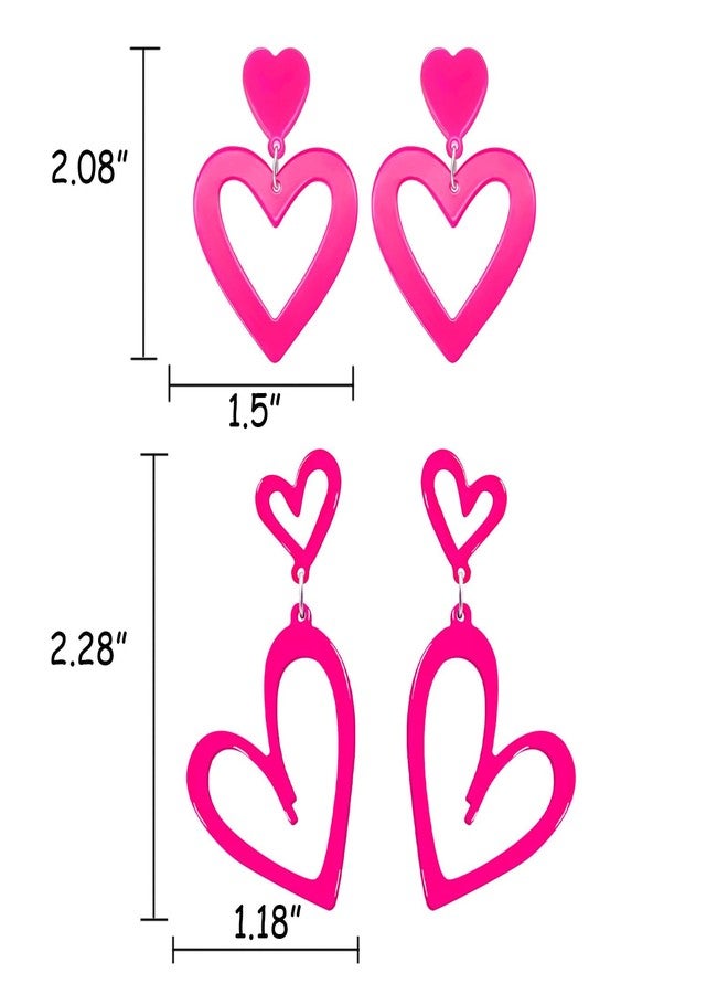 PINCHUAN 80s Neon Earrings for Women Acrylic Neon Earrings Set Neon Heart Star Earrings Neon Accessories for 80's 90's Outfit Glow Party Halloween 80s Accessories Jewelry-hot pink heart - Image 2