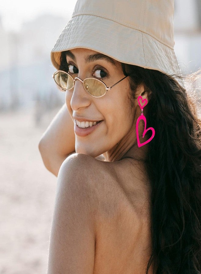PINCHUAN 80s Neon Earrings for Women Acrylic Neon Earrings Set Neon Heart Star Earrings Neon Accessories for 80's 90's Outfit Glow Party Halloween 80s Accessories Jewelry-hot pink heart - Image 5