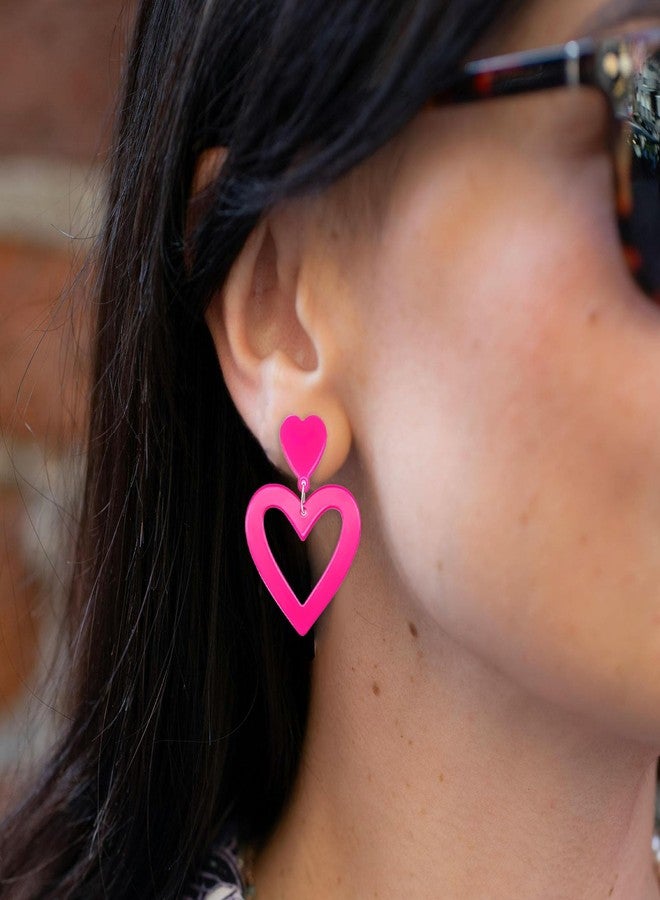 PINCHUAN 80s Neon Earrings for Women Acrylic Neon Earrings Set Neon Heart Star Earrings Neon Accessories for 80's 90's Outfit Glow Party Halloween 80s Accessories Jewelry-hot pink heart - Image 4
