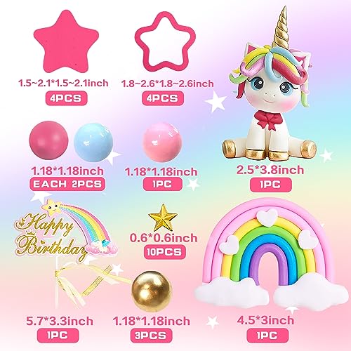 DRWATE 29 PCS Unicorn Cake Topper, Unicorn Rainbow Cake Decorations with Rainbow Stars Unicorn Balls Happy Birthday Cake Decorations for Boys Girls Kids Birthday Party Baby Shower Supplies (Star) - Image 2