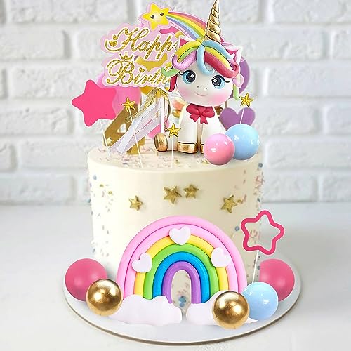 DRWATE 29 PCS Unicorn Cake Topper, Unicorn Rainbow Cake Decorations with Rainbow Stars Unicorn Balls Happy Birthday Cake Decorations for Boys Girls Kids Birthday Party Baby Shower Supplies (Star) - Image 5