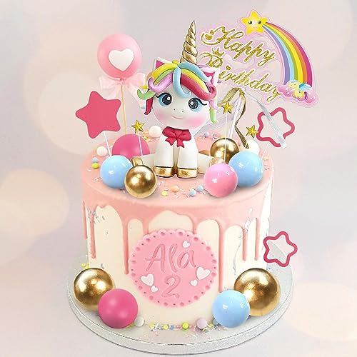 DRWATE 29 PCS Unicorn Cake Topper, Unicorn Rainbow Cake Decorations with Rainbow Stars Unicorn Balls Happy Birthday Cake Decorations for Boys Girls Kids Birthday Party Baby Shower Supplies (Star) - Image 4