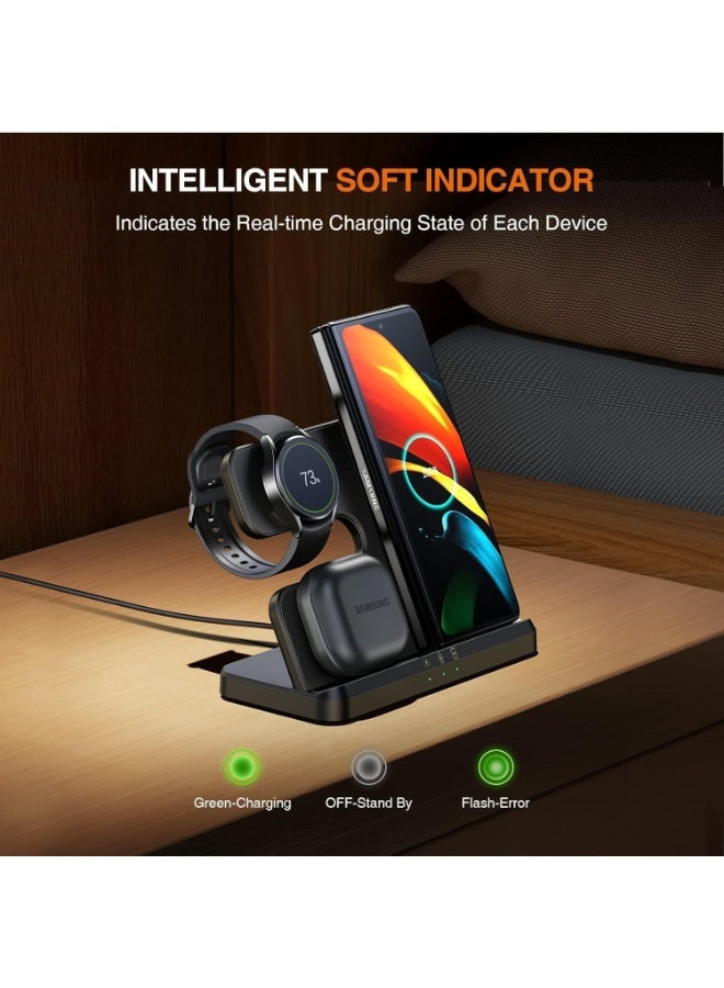 Wireless Charging Station for Samsung 3 in 1 Wireless Charger for Galaxy Watch 4/3/Active 2/1 Compatible with Samsung S22 Ultra S21 S20 Note20 Z Flip 4/3 Z Fold Galaxy Buds, Black - Image 5