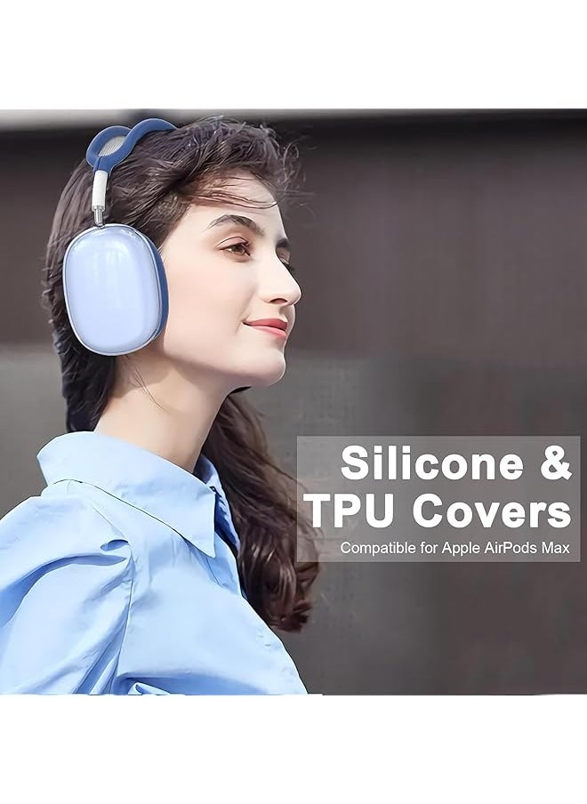 erorex - 3 In 1 Clear Silicone Case Cover For Airpods Max Headphones Anti Scratch Ear Pad Case Cover Ear Cups Cover Headband Cover Protective Case Compatible For Airpods Max Accessories Blue - Image 1