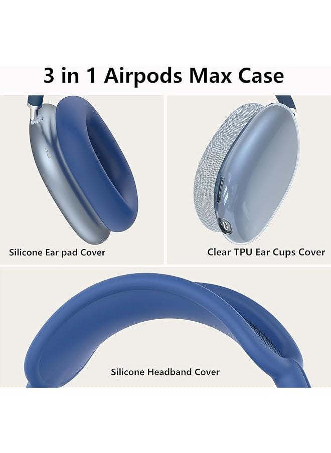 erorex - 3 In 1 Clear Silicone Case Cover For Airpods Max Headphones Anti Scratch Ear Pad Case Cover Ear Cups Cover Headband Cover Protective Case Compatible For Airpods Max Accessories Blue - Image 1