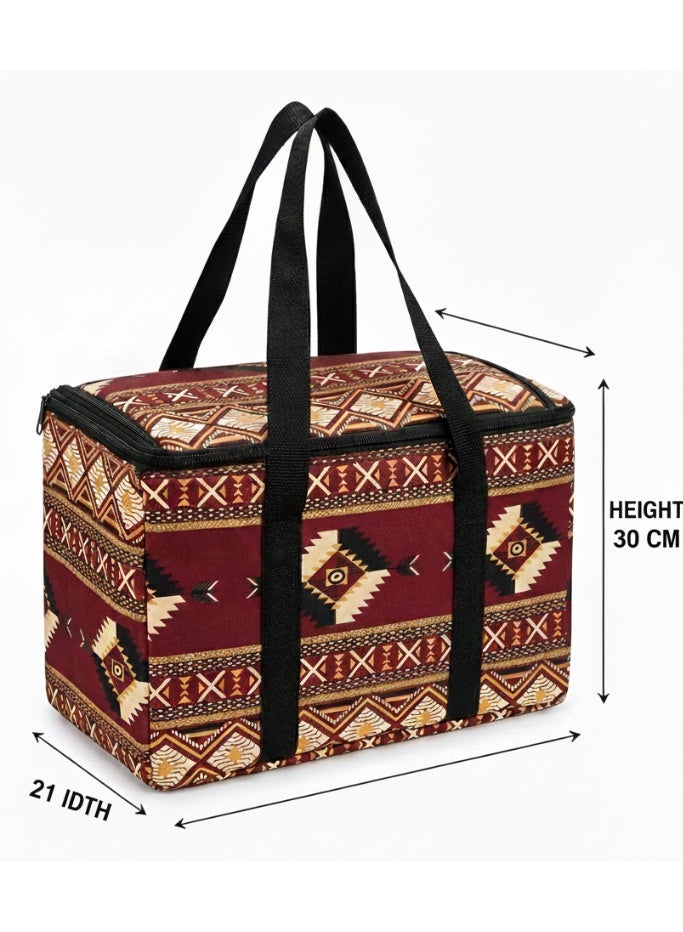 GO2CAMPS Premium Heavy Duty Thermal Insulated Picnic Basket ,Camping Bag , Thermal Travel Cooler Bag [ Large 47 x 21 x 30 CM ] Hot & Cold Multi-Compartment Storage Box for Food, Drinks, Arabic Coffee Dallah, Tea Kettles & Cups | EVA Thick Waterproof & Leak-Proof Picnic Bag | Traditional Arabic Kaki Design Camping Cooler for Desert Trips, Majlis Events, BBQ, Hiking, Outdoor Travel & Family Picnic Accessories - Image 2