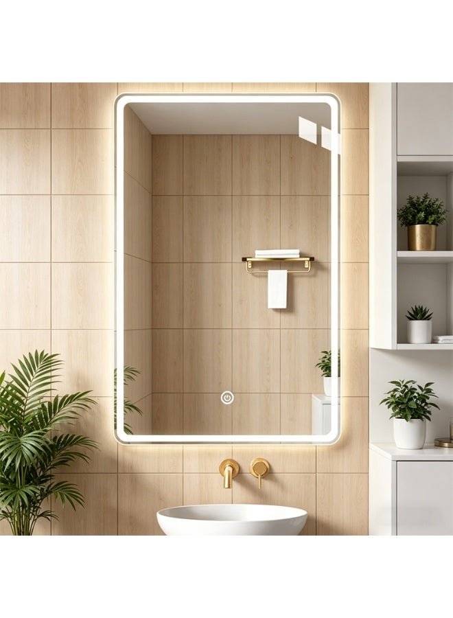 مرآة حمام LED مع إطار مصباح مرآة حمام قابلة للضبط لمس التبديل 50 * 70cm - Image 1