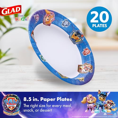 Glad for Kids Paw Patrol Round Disposable Paper Plates, Shields Design - Heavy Duty, Soak Proof, Microwavable Plates for Everyday Use, 8.5 Inch, 20 Count - Image 2