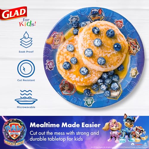 Glad for Kids Paw Patrol Round Disposable Paper Plates, Shields Design - Heavy Duty, Soak Proof, Microwavable Plates for Everyday Use, 8.5 Inch, 20 Count - Image 3