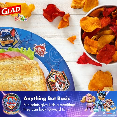 Glad for Kids Paw Patrol Round Disposable Paper Plates, Shields Design - Heavy Duty, Soak Proof, Microwavable Plates for Everyday Use, 8.5 Inch, 20 Count - Image 4