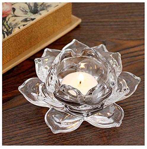 BEE HOME Glass Lotus Flower Tea Light Candle Holder for Home Decoration on Function and Festival Like Diwali, Christmas [ Pack of 2 | Multi-Color ] - Image 2