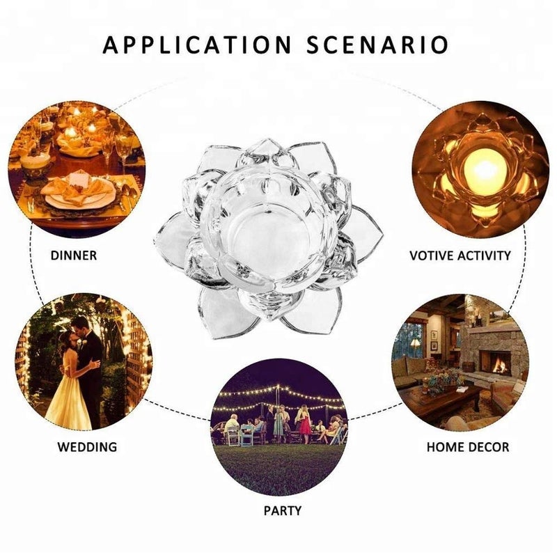 BEE HOME Glass Lotus Flower Tea Light Candle Holder for Home Decoration on Function and Festival Like Diwali, Christmas [ Pack of 2 | Multi-Color ] - Image 4