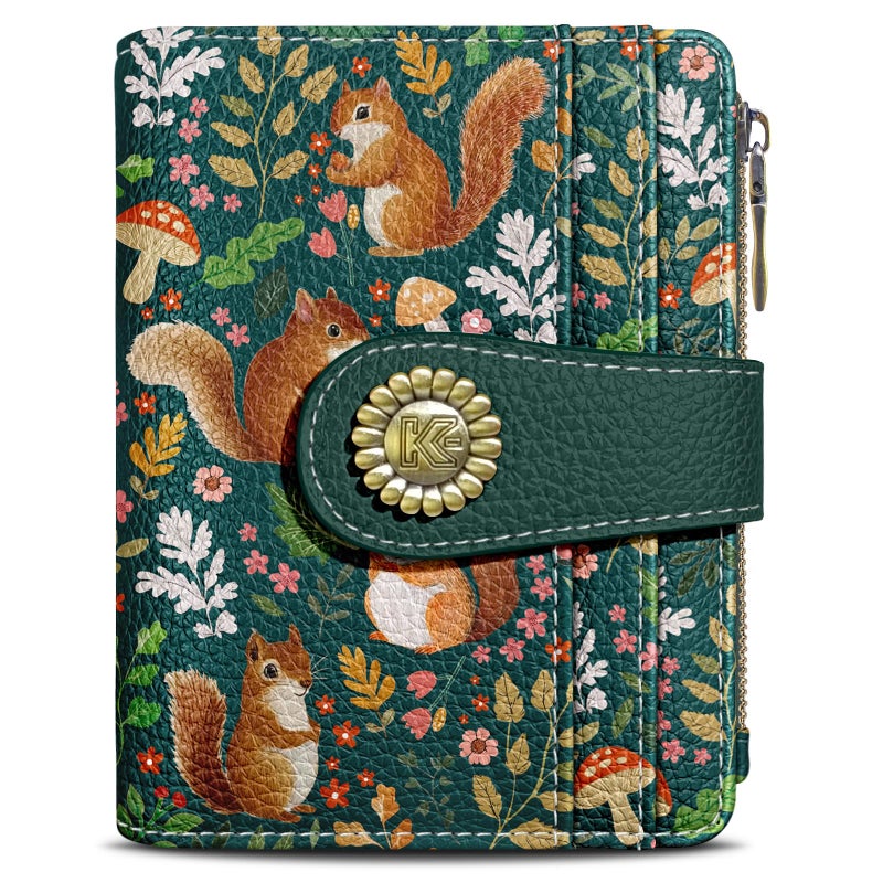 Kelvoris Cute Squirrels Small Rfid Women Wallet Bifold Zipper Coin Pocket PU Leather Compact Cash Credit Card Holder Travel Wallet for Female Ladies Teen Girls 1 ID Window 10 Card Slots - Image 1
