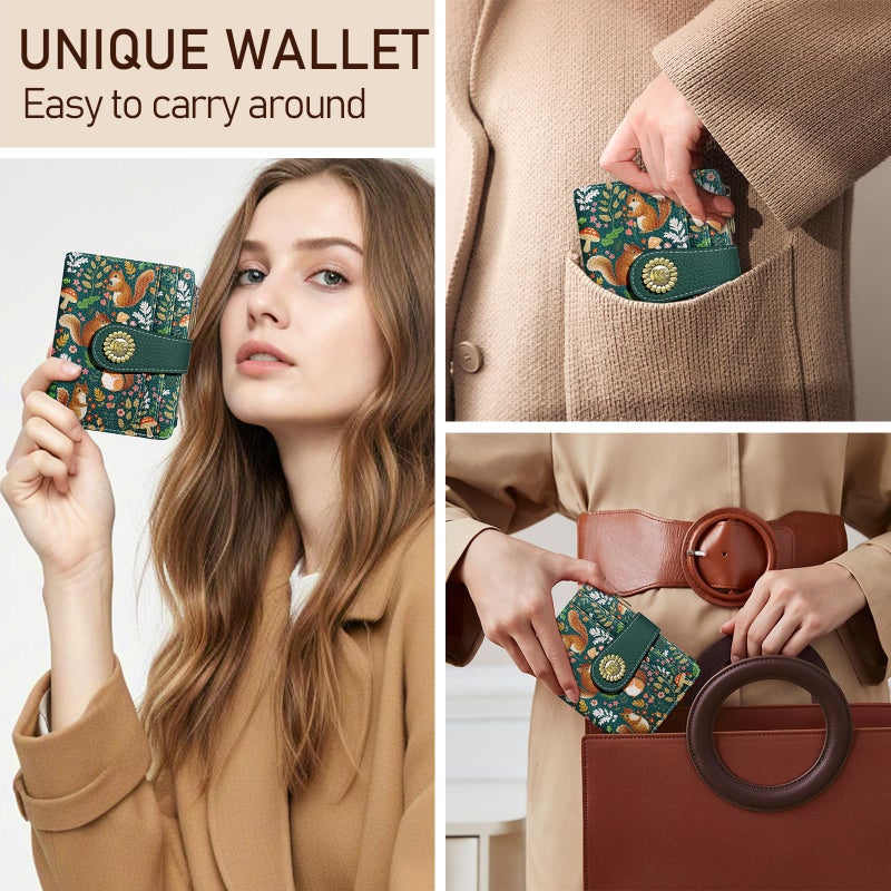 Kelvoris Cute Squirrels Small Rfid Women Wallet Bifold Zipper Coin Pocket PU Leather Compact Cash Credit Card Holder Travel Wallet for Female Ladies Teen Girls 1 ID Window 10 Card Slots - Image 2