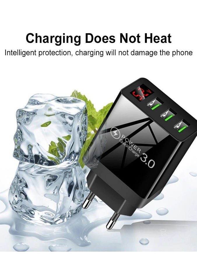 ⭐ Mobile Phone Charger Digital Display Travel Wall Charger Adapter  3.1A Support  Fast Charger Quick Charge 3.1  with LED Display  Qc Fast Charging with 2M Magnetic  cable For iPhone and Android  شاحن موبايل بتقنية الشحن السريع من كوالكوم مع 3 مخرج لشحن اكثر من هاتف وشاشة ديجيتال لعرض قوة الشحن مع كابل مغناطيسي شحن 2 متر و3 راس متغير لشحن كل الهواتف