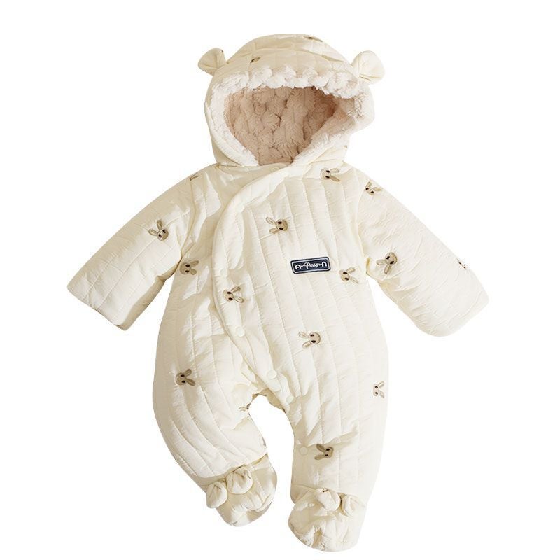 Baby New Year Greetings Clothes Winter Festive Fleece-Lined Feet Baby Clothes Cotton Padded Jumpsuit Thickened Going Out Holding Clothes - Image 3