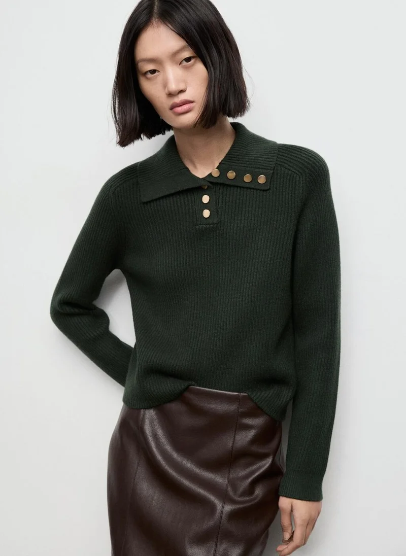 MANGO Ribbed polo-neck sweater with buttons