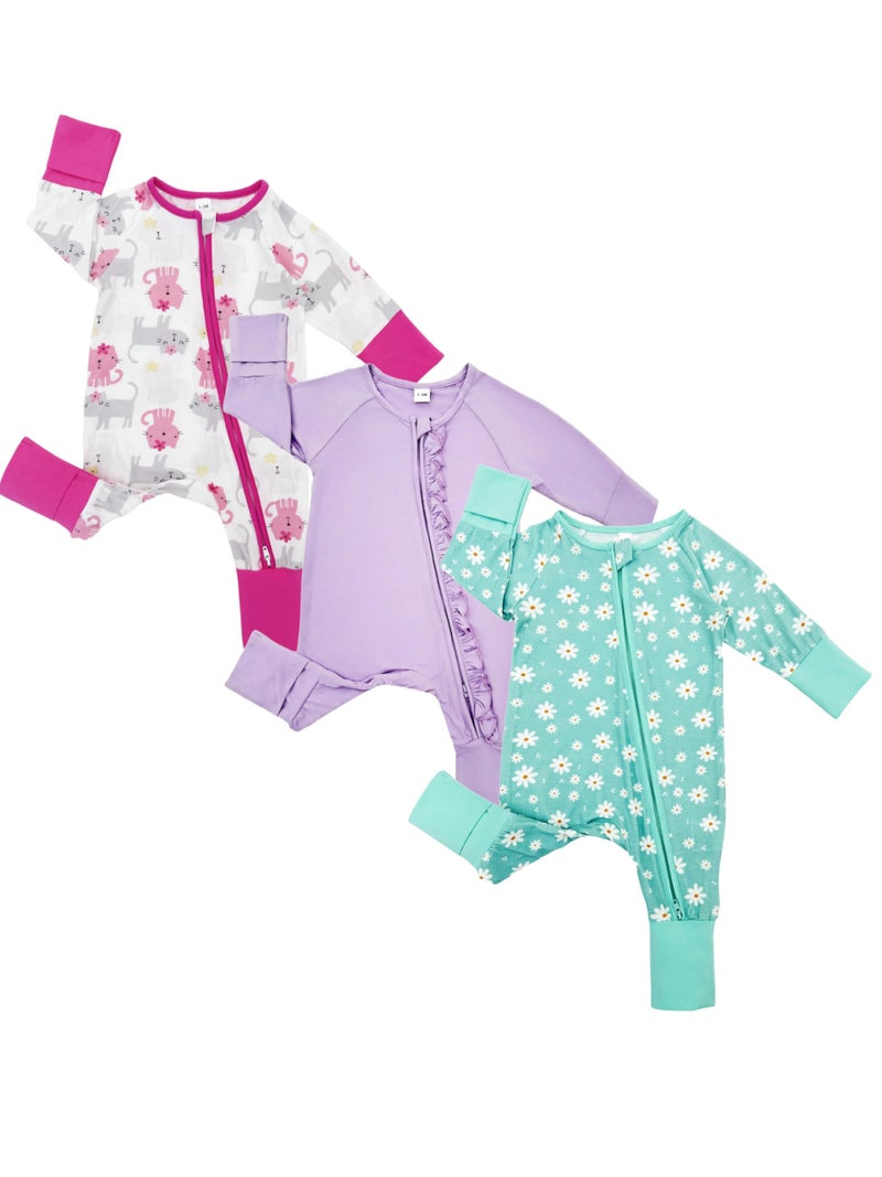 Bow Dream Baby Girl Clothing Footies Bamboo Rayon Baby Girl Clothes Baby Romper Jumpsuit Newborn24 Months Lavender Cat Daisy 1218 Months - Image 2