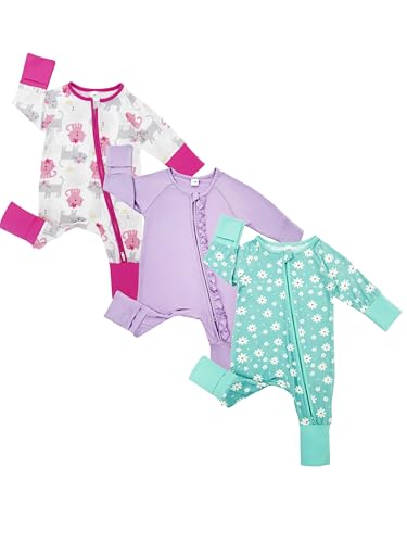 Bow Dream Baby Girl Clothing Footies Bamboo Rayon Baby Girl Clothes Baby Romper Jumpsuit Newborn24 Months Lavender Cat Daisy 1218 Months - Image 1